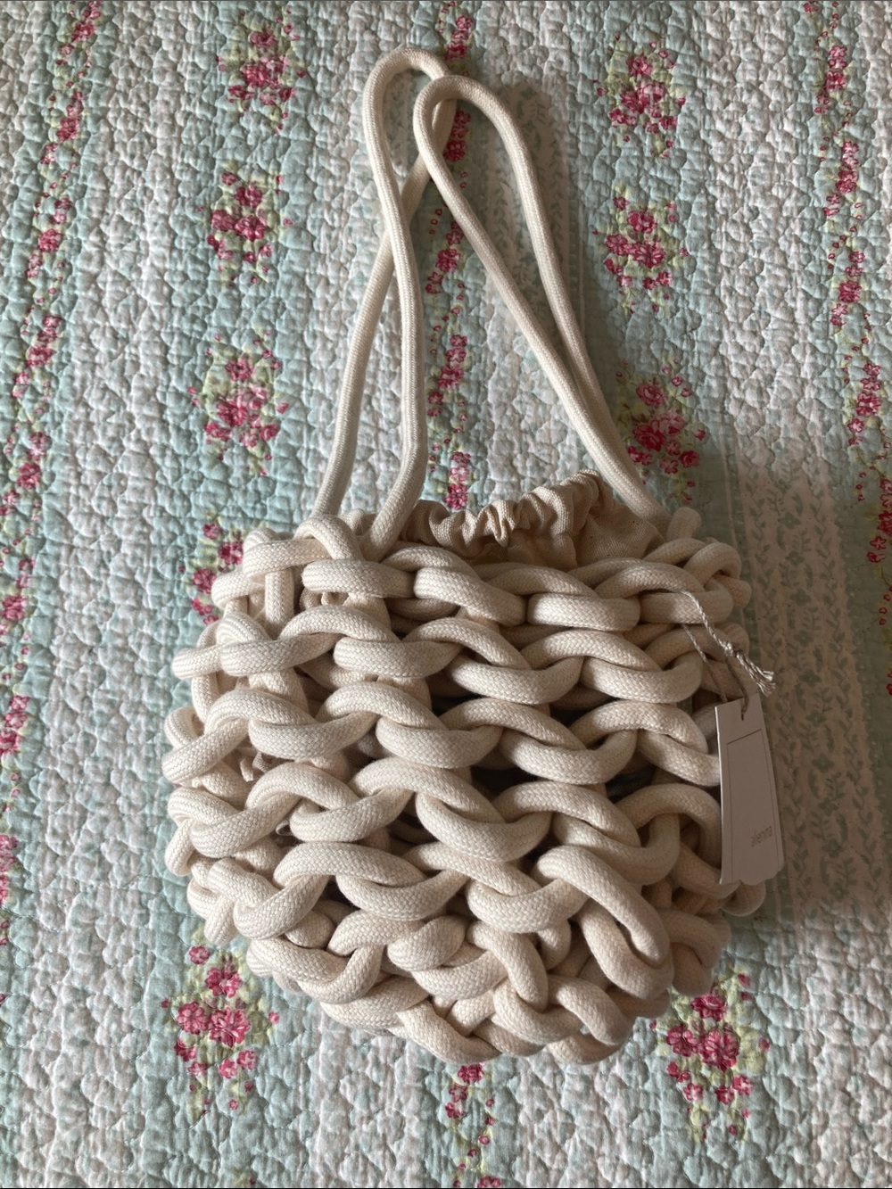 Alienina, Julia, Cream Canvas Bucket Tote with interior Drawstring NWT